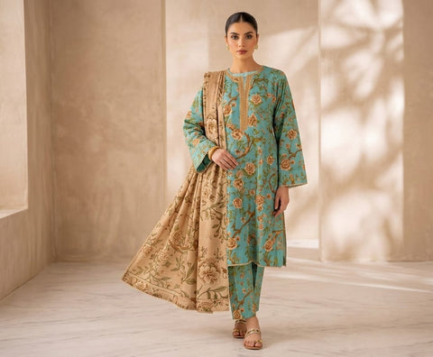 3 PCS Lawn Suit with Trouser & Dupatta