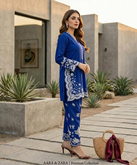 2 PCS Royal Blue Cotton Shirt with Trouser