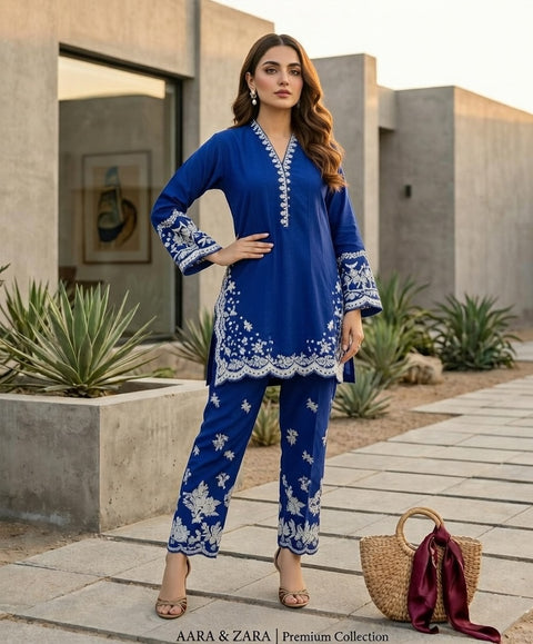 2 PCS Royal Blue Cotton Shirt with Trouser