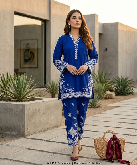 2 PCS Royal Blue Cotton Shirt with Trouser