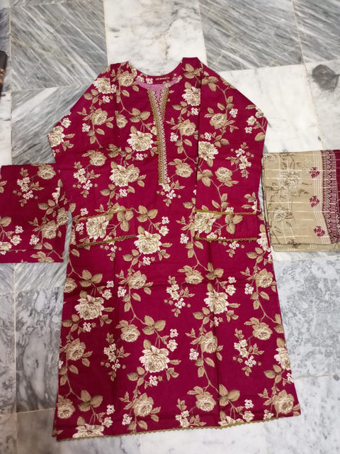 3 PCS Lawn Suit with Trouser & Dupatta