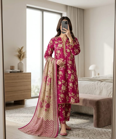 3 PCS Lawn Suit with Trouser & Dupatta