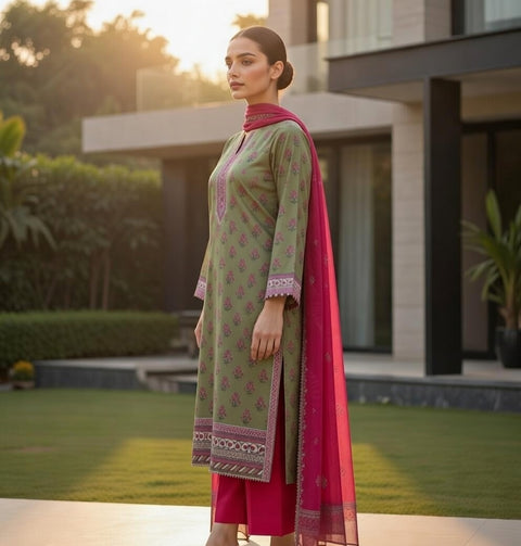 3 PCS Suit Khaddar Premium Shirt with trouser & Dupatta