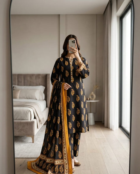 3 PCS Lawn Suit with Trouser & Dupatta