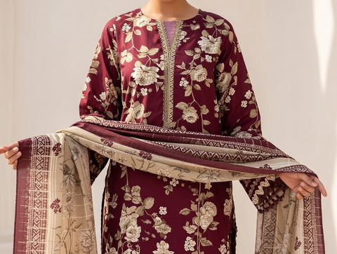 Premium 3 PCS Lawn Suit with Trouser & Dupatta