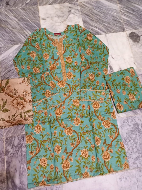 Floral-patterned garment on a marble surface