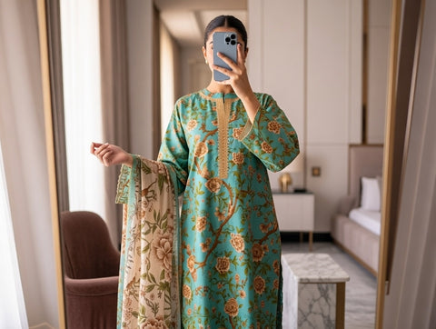 3 PCS Lawn Suit with Trouser & Dupatta
