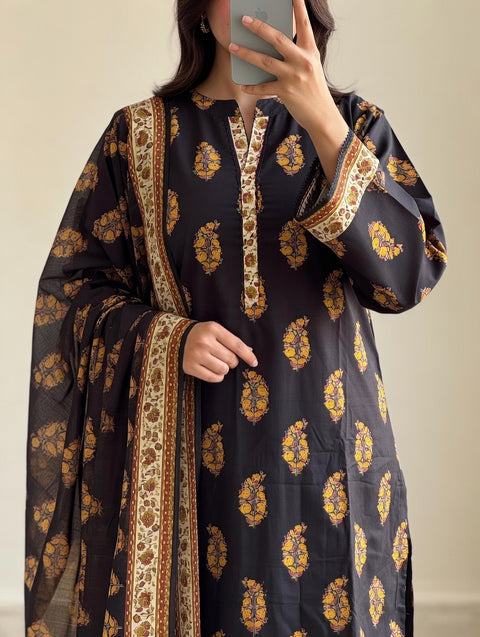 3 PCS Lawn Suit with Trouser & Dupatta