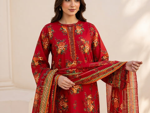 3 PCS Lawn Shirt with Trouser & Dupatta