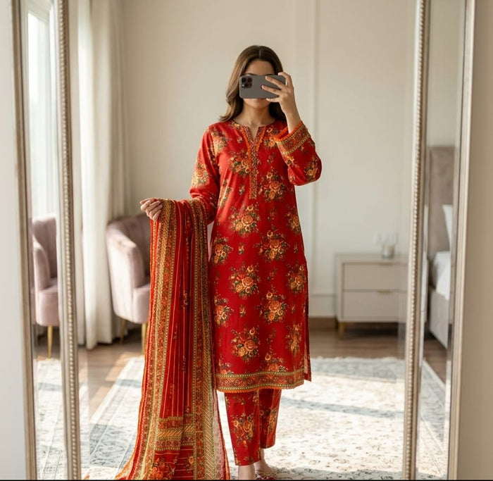 3 PCS Lawn Shirt with Trouser & Dupatta