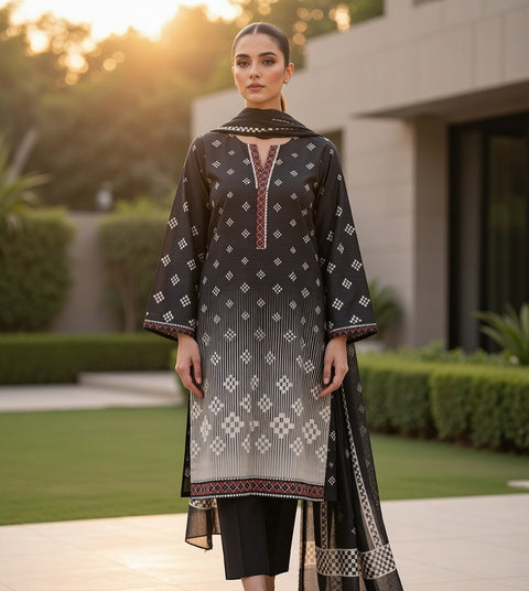 3 PCS Khaddar Suit Shirt with Trouser & Dupatta