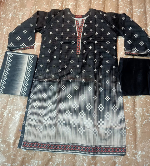 3 PCS Khaddar Suit Shirt with Trouser & Dupatta