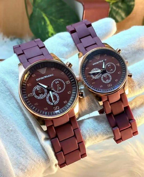 2 Pcs Unisex Stainless Steel Chronograph Couple Watches – Multicolor