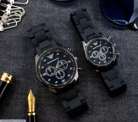 2 Pcs Unisex Stainless Steel Chronograph Couple Watches – Multicolor