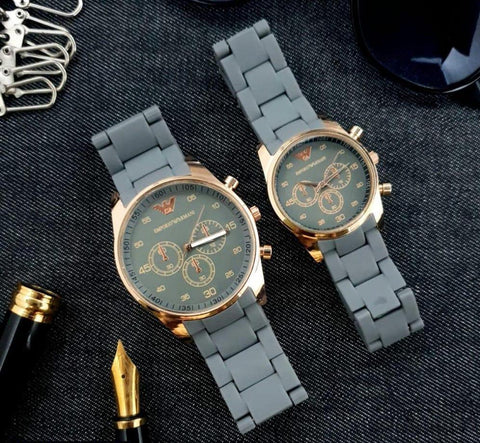 2 Pcs Unisex Stainless Steel Chronograph Couple Watches – Multicolor