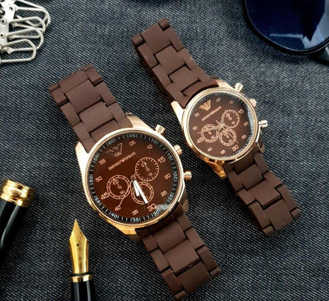 2 Pcs Unisex Stainless Steel Chronograph Couple Watches – Multicolor