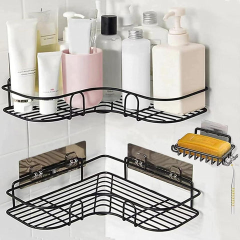 Durable Black PVC Toilet Organizer Rack - 2 Pcs for Efficient Bathroom Storage