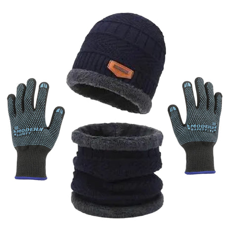 Premium Knitted Beanie Cap, Neck Gaiter & Touchscreen Gloves Combo Pack | Winter Essentials (Brown)