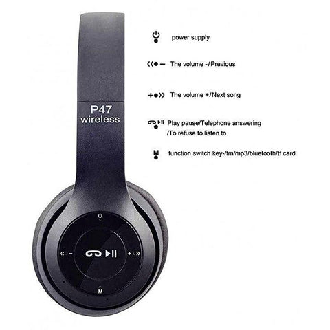 Wireless Stereo Headphones – Black (P47)