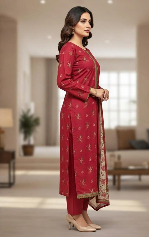 3 PCS Bin Saeed Khaddar Shirt with Trouser & Dupatta