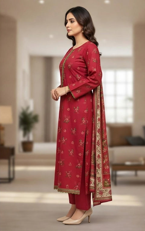 3 PCS Bin Saeed Khaddar Shirt with Trouser & Dupatta