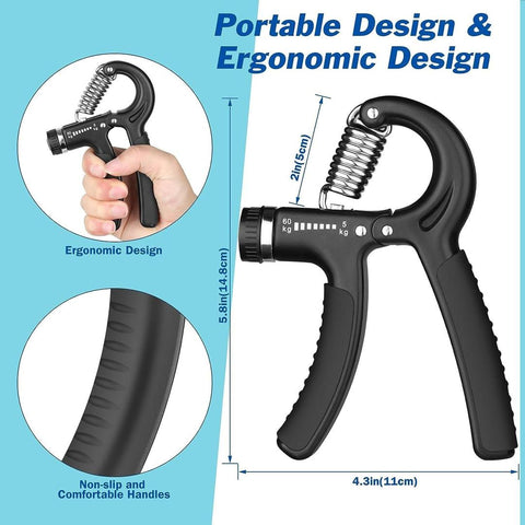 Adjustable Hand Grip Power Exerciser – Forearm &amp; Wrist Strengthener (60 kg)