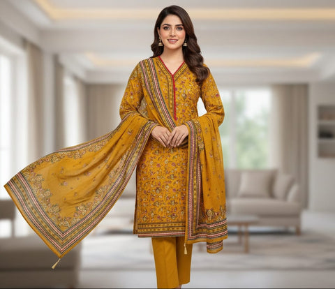 3 PCS Khaddar Premium Shirt with Trouser & Dupatta