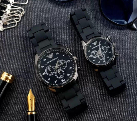 2 Pcs Unisex Stainless Steel Chronograph Couple Watches – Multicolor