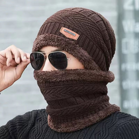 Premium Knitted Beanie Cap, Neck Gaiter & Touchscreen Gloves Combo Pack | Winter Essentials (Brown)